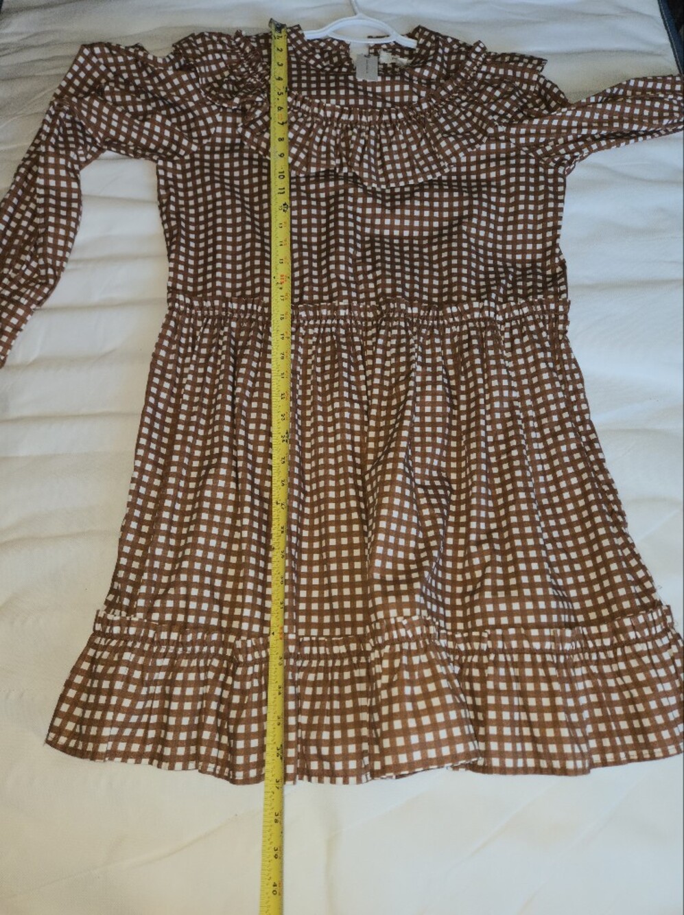 Anthropologie Porridge Dress Large L Brown Gingham Ruffle Plaid Mini Tiered NWT - Picture 7 of 14